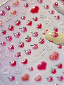 1pc 5D Jelly Red Peach Nail Stickers Kawaii Exquisite Heart Self Adhesive Decoration Nail Art Decals - Multicolor - View 3