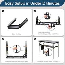 Folding Camping Table With 3 Adjustable Height, 3ft Foldable Aluminum Camp Table, Lightweight With Storage Bag, Portable For Outdoor, BBQ, Hiking, 34.2" X 15.7" X 27.5", Black - As Pic - View 7