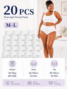 5/20 Peças Calcinhas Noturnas para Menstruação Feminina, Cintura Alta 360° à Prova de Vazamentos, Calcinhas Descartáveis Macias e Respiráveis com Cobertura Completa - calças menstruais - Visão 15
