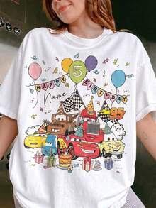 Officially Licensed Disney Brand, Personalized Car Birthday T-Shirts, Lightning McQueen T-Shirts, Disney  Cars T-Shirts With Customizable Names And Ages, Boy's Birthday Sets, Family Travel T-Shirts, 100% Pure Cotton High-Quality T-Shirts, Fit Well, Unisex, Perfect Gift, Free Shipping. - trắng - Xem 1