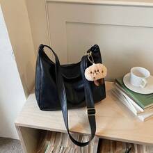 Bolso de mano moderno y versátil para mujer, estilo casual elegante con un toque de alta gama, bolso de hombro estiloso ideal para ir de compras, bolso tote vintage de gran capacidad, hermoso y único para mujer, modelo 2026, adecuado para ir al trabajo, bolso cruzado a la moda, bolso de hombro sencillo. - Tamaño grande negro con colgante - Ver 2