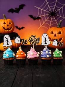 6/12/24 piezas Adornos para cupcakes del primer cumpleaños "The Spooky One", adornos de pastel con purpurina de fantasma de Halloween, adecuados para el primer cumpleaños "The Spooky One", baby shower "Little Boo" y decoraciones de fiesta con temática de Halloween - Decoración de pasteles 2 - Ver 4
