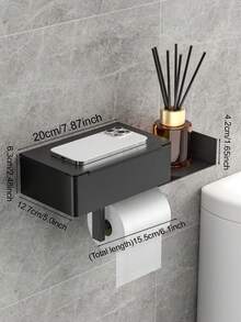 1 buah Tempat Tisu Toilet Gantung Dinding Warna Hitam, Multifungsi Tempat Ponsel, Tempat Tisu, Kotak Tisu Basah, Cocok untuk Dekorasi Kamar Mandi, Dekorasi Musim Panas - Hitam - View 3