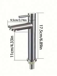 Single Hole Stainless Steel Bathroom Basin Faucet, Single Handle Cold Water Bathroom Sink Faucet, Brushed Finish, 304 Stainless Steel Construction, Single Handle Ceramic Valve Core, Single Hole Installation, Classic Cold Water Design, Modern Minimalist Style, Suitable For Kitchen Sink, Bathroom Washbasin And Vanity, Modern Home Decor, Modern Bathroom, Home Bathroom And Outdoor RV Sink Faucet, Ideal Gift For Family And Friends - Silver Straight Tip - View 4