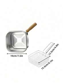 Frigideira Quadrada de Aço Inoxidável, Panela de Leite Doméstica, Panela de Macarrão, Fritadeira Portátil para Tempura para Uso Externo, Compatível com Fogões Comuns, para Cozinhar, Segurar Sopa, Servir Alimentos - Multicolorido - Visão 14