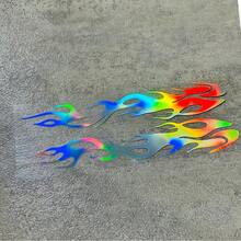 2pcs Reflective Flame Patch - Vehicles - Vivid And Colorful For Motorcycles And Cars - PVC - Reflective Stickers - Self Adhesive - Asymmetric Shape - High Visibility Safety Decoration - Motorcycle Patch - Strong Design - Durable Adhesive - A - View 3