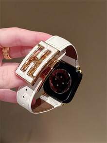 Couro Sintético de Microfibra | Couro Preto Brilhante e Decoração em Metal Dourado Compatível com Pulseira de com Ajuste Livremente Ajustável | Design de Fivela Preta Brilhante e Metal Dourado, Compatível com Apple Watch Ultra/SE/Série 11/10/9/8/7/6/5/4/3/2/1 | Serve para 38mm 40mm 41mm 42mm 44mm 45mm 46mm 49mm - platina - Visão 8