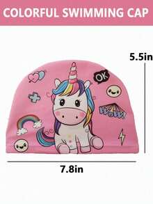 1 pieza Gorro de natación de dibujos animados, universal, antideslizante y cómodo con protección para los oídos, gorra de tela con estampado de dibujos animados lindos - Multicolor - Ver 10