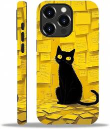 Case For IPhone 16 Pro, Colorful Pineapple Design, Liquid Silicone Case, Impact Resistant, Anti-Scratch, Shockproof - 黃紙,黑貓 - 查看 2