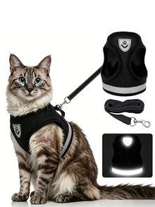 猫咪胸背带牵引绳，防逃脱可调节胸带牵引绳，可爱小猫户外散步背心 - 彩色 - 查看 2