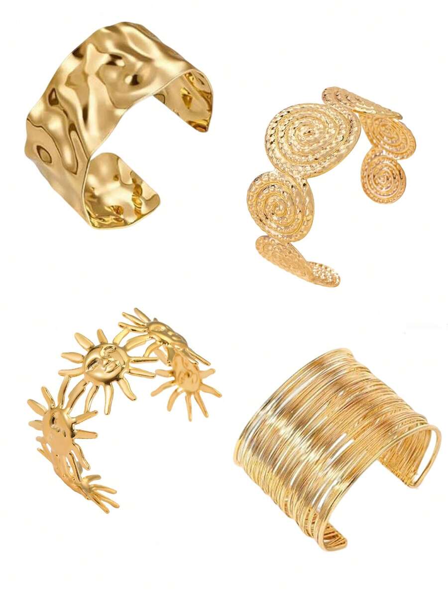 Modisches breites Spiral-Armreif-Armband für Damen, minimalistisches klobiges Vintage-Boho-Manschettenarmband in Sonnengold-Ton, asymmetrisch, geeignet für den täglichen Gebrauch von Damen, Strandurlaub, Urlaubsgeschenk - Armband - Übersicht 1