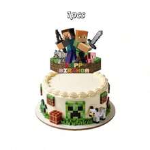 Hasbro Bộ 37 món trang trí bánh kem chủ đề thế giới khối Pixel, bộ banner và cờ trang trí tiệc, cờ treo và trang trí xoắn ốc làm phông nền tiệc sinh nhật ngày lễ - Nhiều màu - Xem 5