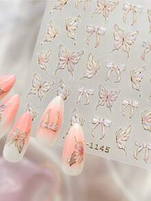 1 buah Stiker Seni Kuku Kupu-kupu Kawaii Emas 5D yang Indah, Dekorasi Manikur Pita Prancis Retro, Aksesoris Decal DIY - MultiWarna - View 4
