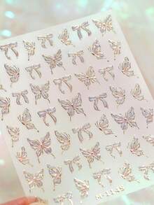1 buah Stiker Seni Kuku Kupu-kupu Kawaii Emas 5D yang Indah, Dekorasi Manikur Pita Prancis Retro, Aksesoris Decal DIY - MultiWarna - View 7