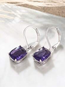 1 paire de boucles d'oreilles pendantes en zirconium cubique charmantes, conçues pour les femmes, convenant pour les mariages, les fiançailles, les fêtes d'anniversaire, les cadeaux de la Saint-Valentin - Prune - Voir 3