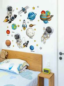 Large Solar System Planets Educational Wall Decals Astronaut Space Spaceship Rocket Stars Pattern DIY Peel And Stick Vinyl Stickers For Kids Room Nursery Bathroom Bedroom Game Room Home Decor Gift - Multiple Styles - View 8