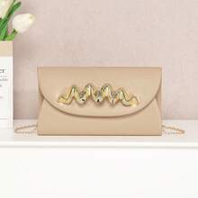 Niche Design Wavy Metal Hardware Daily Commute Date Outing Chain Crossbody Handbag - Apricot - View 9