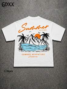 Plus-Size Men's California Summer Adventure T Shirt, Casual Streetwear Summer Daily Wear For Men,Outdoor Hiking Camping Casual Tee-Vintage Street Style Unisexoose Cotton Short Sleeve Crew Ne - 白色 - 查看 4