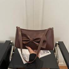 Bolso de Cuero Genuino de Lujo, Clásico y Elegante, Adecuado para Uso Diario y Ceremonias. Nuevo Modelo 2026, Elegante y Dulce, Estilo Coreano, Moderno, de Alta Calidad, Gran Capacidad, Color Sólido, Bolso de Hombro/Axila con Lazo. - Caqui - Ver 6