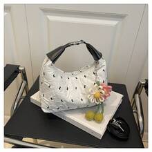 Bolso de cuero genuino para mujer, elegante bolso de mano y de hombro para oficina, citas y fiestas. 2026, gran capacidad, nuevo, lindo, dulce, estilo coreano, chic, fresco de verano, moderno, elegante, pequeño bolso cuadrado de hombro. - Blanco sin colgantes - Ver 8