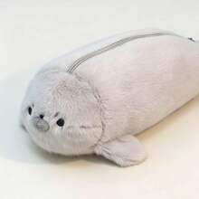 In-Stock Cute Seal Glasses, Super Cute And Fashionable, Ins-Style Student Plush Stationery Storage Pencil Case, Large Capacity - (灰色) - 查看 2