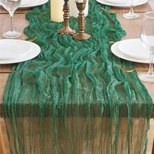 Dark Green Bohemian Gauze Cheesecloth Tablecloth, Semi-Transparent Gauze Pleated Table Runner, Suitable For Wedding, Party And Farmhouse Decor, Wedding Table Decoration, Birthday Party, Bridal Gift, Bohemian Theme Picnic, Wedding Arch, Graduation Party - Dark Green - View 4
