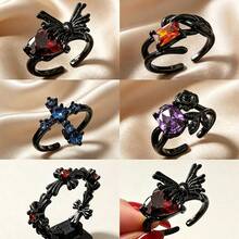 Gothic Retro Spider & Butterfly Open Ring - Black - View 1
