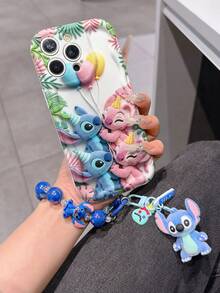 Disney Has Authorized, Phone Case - Chain Set, The Stitch Lilo & Stitch 3D Phone Case Plus A Silicone 3D Stitch Bracelet With Metallic Ring Removable Bracelet, Stitch And Angel Pattern, Compatible With Iphone17/16/15/14/13/12/11/XS/XR/X Plus Pro Max, A Stylish Cartoon Phone Case, The Perfect Gift Choice, Phone Protection, Durable Phone Cover, Great Gift For Friends And Family. - 白色 - 查看 1