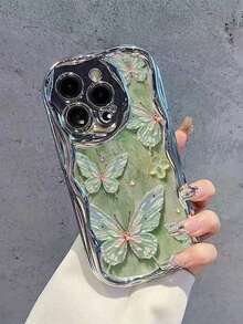 1pc Colorful Green Butterfly Design Phone Case Compatible With Apple 16/15/14 Pro Max, 13/12 Electroplated Mirror - Green - View 4