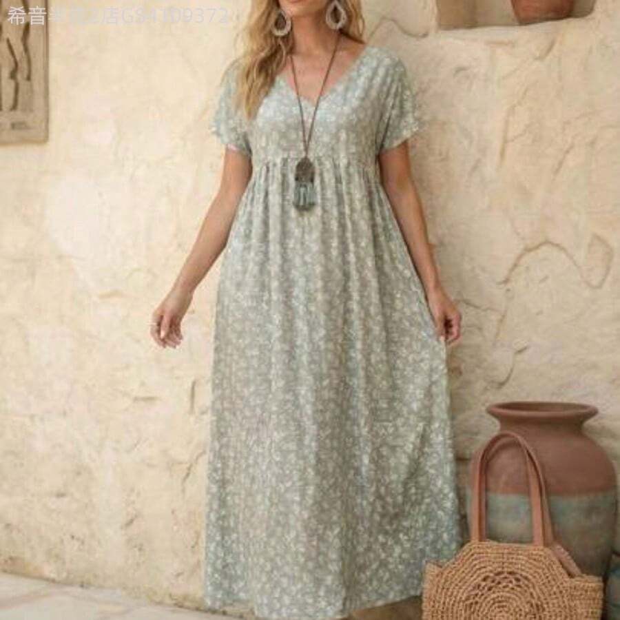 Soqi Women's Clothing Vestido con estampado floral diminuto, cuello en V y bolsillo oculto - Multicolor - Ver 1