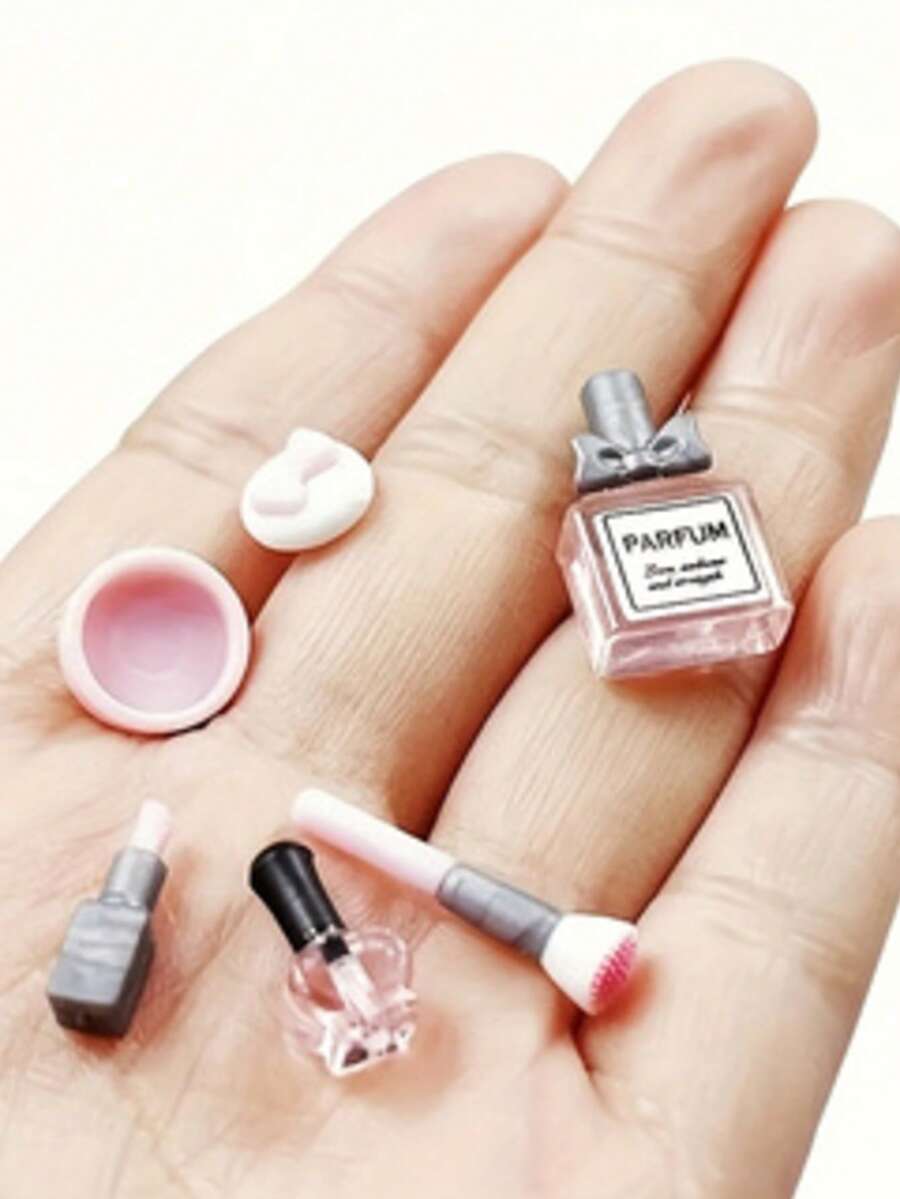5pcs Miniature Dollhouse Makeup, Miniature Perfume Dollhouse Decor, 1/12 Scale Realistic Mini Lipstick, Perfume, Nail Polish, Blush Brush Compatible With Doll & For Collections - 5Pcs - View 1