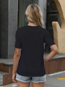 Sommar Toppar Dam  2026 Retro Golden Retriever Patterned T-Shirt - Casual Round Neck Short Sleeve, Machine Washable - For Spring And SummerLoose Fit Stylish  Addio Al Nubilato - Black - View 5
