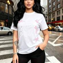 Camiseta de mujer con frase inspiradora "Faith Over Fear" y cinta rosa, versículo bíblico Salmo 56:3 - camiseta casual de manga corta con ajuste cómodo y estilo urbano moderno - ideal para el Día de la Madre, cumpleaños o regalo especial para mamá, e - Blanco - Ver 9