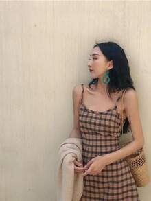Women Short Dresses - Coffee Brown - View 4