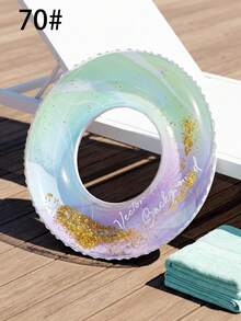 Aro de natación con degradado de purpurina tipo macaron, flotador inflable transparente para piscina con lentejuelas doradas, juguete de agua de playa de verano de PVC reforzado, apto para niños de 3 años en adelante - Multicolor - Ver 16