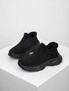 1 Pair Kids Socks Sneakers, Breathable Soft Quick-Dry Lightweight Casual Street Style Running Walking Shoes - Black - View 5