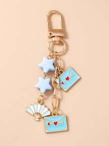 1pc Star Shaped Hand Fan Keychain, Star Envelope Keychain, Bag Charm - Multicolor - View 7
