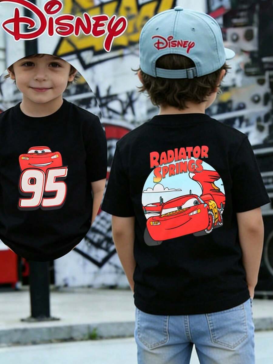 Disney Cars Lightning McQueen Baby T-Shirt 6-36 Months Unisex Toddler Top, Double Sided 95 Racing Graphic, Everyday Wear, Express Delivery - 黑色 - 查看 1