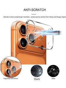 BOLLYMORE 2pcs Tempered Glass Camera Lens Protector Compatible With Iphone 17 Pro Max, High Definition Transparent Anti-Scratch Protective Film, Compatible With IPhone Air 17 Pro Max 16 16Pro 16Promax 15 14 13 12 11 Camera Lens, 9H Hardness, Suitable For Daily Protection, Office, Home Use Lens Protector, Waterproof, Anti-Fall, Anti-Scratch Phone Camera Lens - Black - View 6