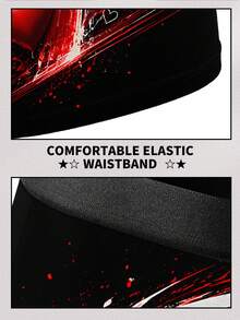 1 Peça Cueca Boxer com Estampa de Coração Vermelho "67", Estilo Graffiti de Amor, Roupa Íntima Masculina, Presente de Aniversário, Presente do Dia dos Namorados, Presente de Aniversário, Presente de Casamento, Presente para Melhor Amigo, Presente para Namorado, Presente para Marido, Presente para Ele - Preto - Visão 6