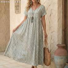 Fengyu Women's Clothing Store Vestido con estampado floral diminuto, cuello en V y bolsillo oculto - Multicolor - Ver 4