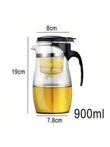 Chaleira de Vidro 900ml com Infusor Filtro Removível Bule Jarra Café Chá Mesa - Preto - Visão 12