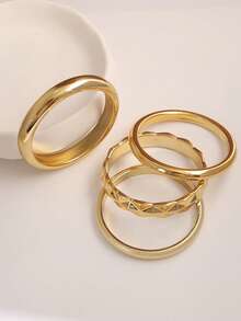 4 buah Gelang Bangle Berwarna Emas Bertekstur yang Modis dan Dapat Dipersonalisasi, Cocok untuk Pesta, Perjamuan, Perjalanan, Pernikahan, Liburan, Pemakaian Sehari-hari, dan Hadiah Perhiasan - Emas - View 2