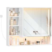 HaluPeit Mobiletto con specchio a tre ante, largo 90,8 cm: specchio su tre lati + illuminazione LED intelligente + vano contenitore. Design minimalista, ideale per bagno e camera da letto. - Bianco - Visualizzare 5