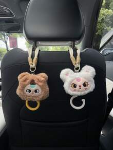 1pc Cute Cartoon Character Head Decor Car Seat Back Hook, Multifunctional Invisible Hanger For Car Seat Back, Car Interior Storage Hook, Car Decor & Storage Accessory - A - View 2