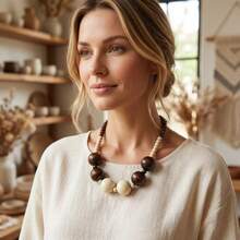 2026 European And American Fashion Short Wooden Bead Necklace Personalized Multicolor Necklace Bohemian Style - Hot Pink - View 9