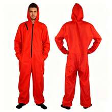 Men's Cosplay Costume Red Hooded Jumpsuit Halloween Anime Performance Outfit (Mask Not Included) - Red - View 10