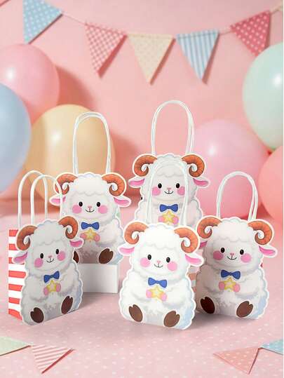 10 pièces Mini sacs fourre-tout moutons, sacs cadeaux d'emballage d'animaux de bande dessinée, sacs de faveur de fête d'anniversaire, petits sacs cadeaux en papier
