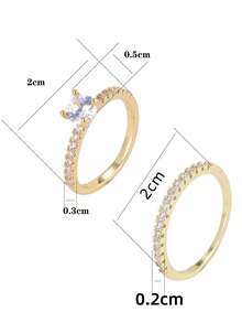 2 Pieces Sparkling Round Cubic Zirconia 2pcs/Set Women's Ring, Minimalist & Fashionable Double Stackable Ring, Wedding/Party Jewelry Royal - Silver - View 8