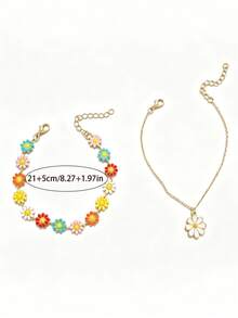 2pcs Fashionable, Sexy, Elegant Boho Ocean Style Flower Pendant Anklets, Suitable For Women's Daily Casual, Party, Music Festival, Beach Vacation Wear (Flower Pendant Colors Randomly Arranged) - Multicolor - View 3